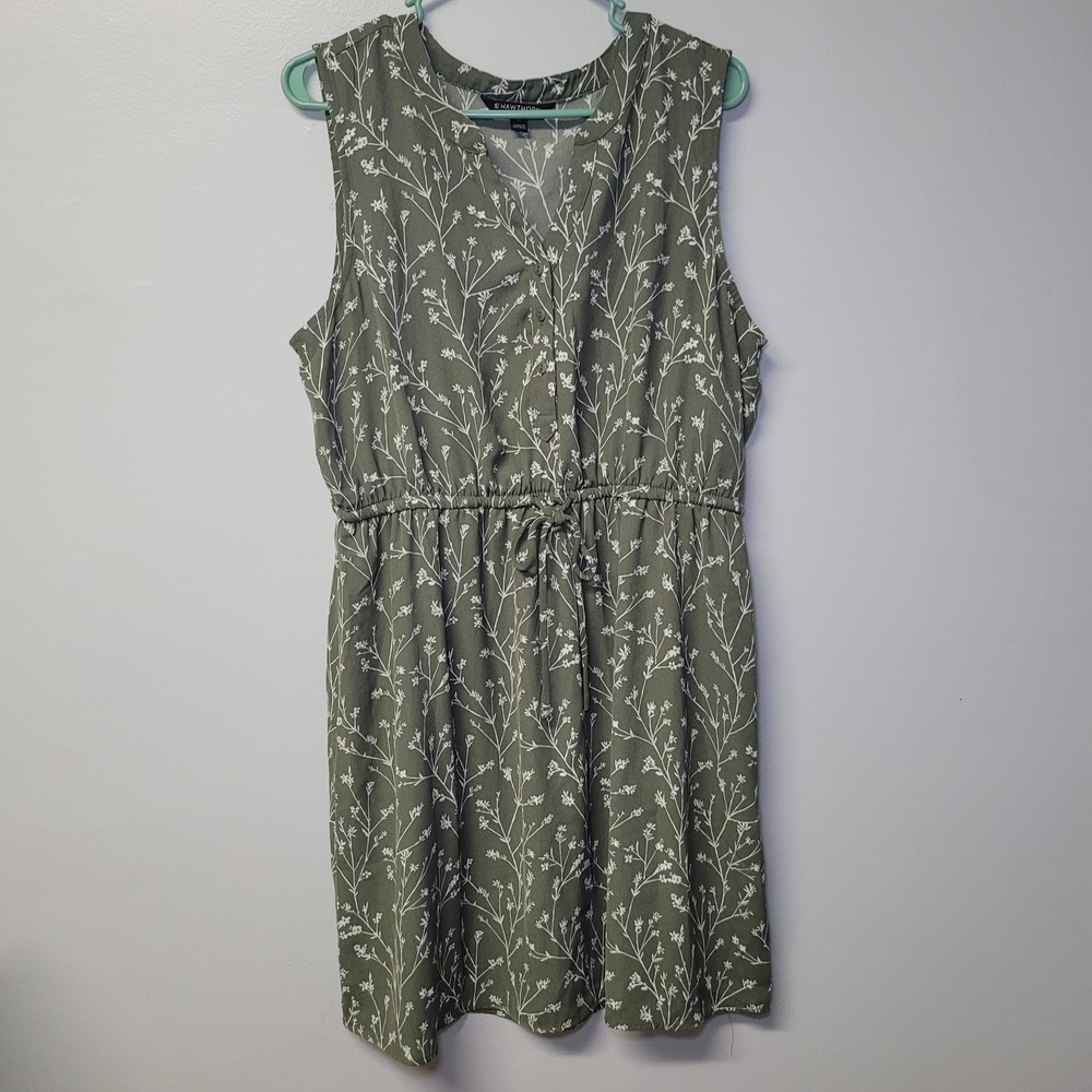 41 Hawthorn Womens Sleeveless Green Floral Print Elastic Waist Dress Size 4XL